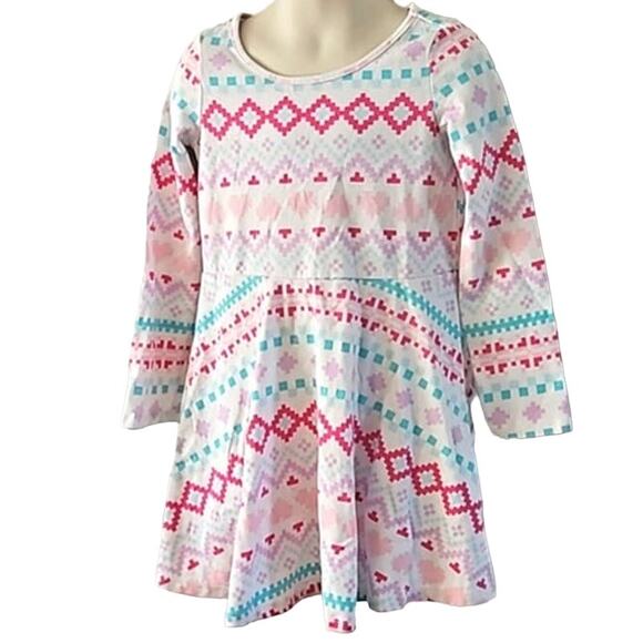 The Children's Place Girls Long Sleeve Skater Dress - Size 5T - Pink Teal White - Picture 4 of 5